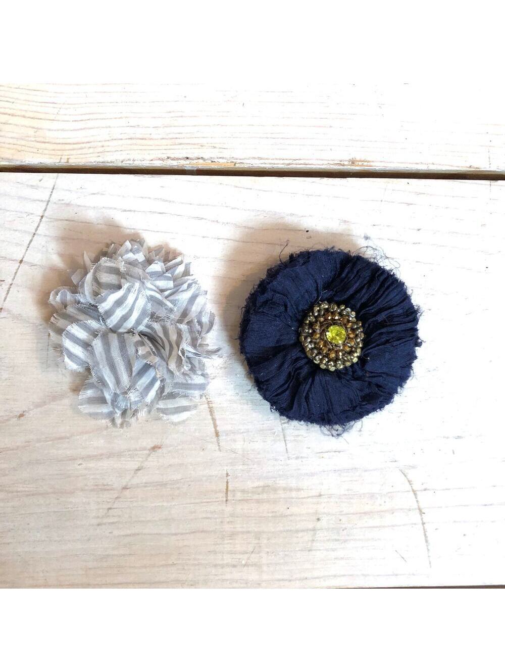 Anthropologie Set of 2 EUC Women's Boho Hair Clip/Broach/Pin Navy and Gray
